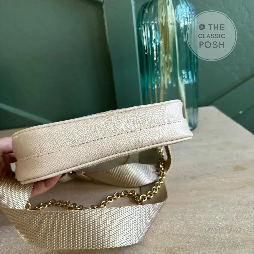 EUC Prada Re-edition Saffiano Mini Beige Crossbody Bag Gold HW